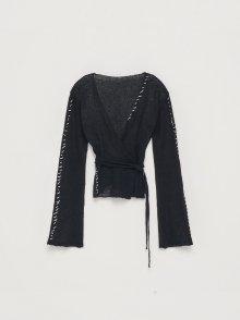 HAND STITCH WRAP KNIT CARDIGAN IN BLACK