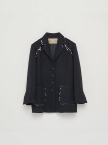 RAW CUTTING COAT JACKET IN BLACK