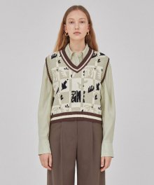 Checkerboard-jacquard Knit Vest in Mint VK1WV160-31