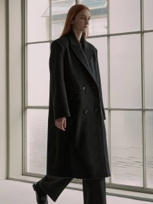 Wool double long coat (black)