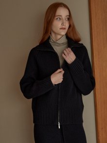 Ribbed zip-up turtle cardigan (navy)