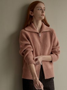 Ribbed zip-up turtle cardigan (pink)