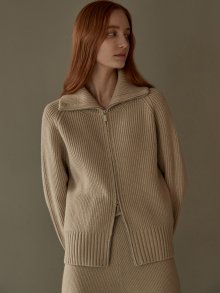 Ribbed zip-up turtle cardigan (ivory)