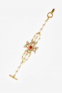 모드곤(MODGONE) 루비스톤 몰타십자가 & 진주체인 팔찌 Dark Pink Stone Maltese Cross & Pearl Chain Bracelet