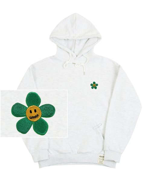 Graver Green Flower Smile Embroidered Hoodie by W Concept