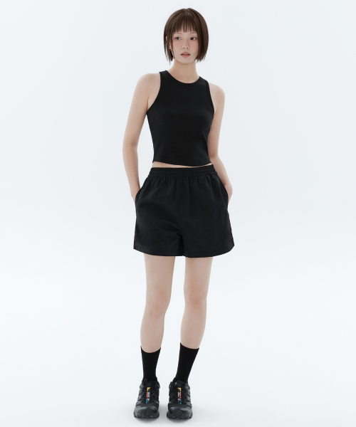 WOMENS NYLON BANDING SHORTS [BLACK]