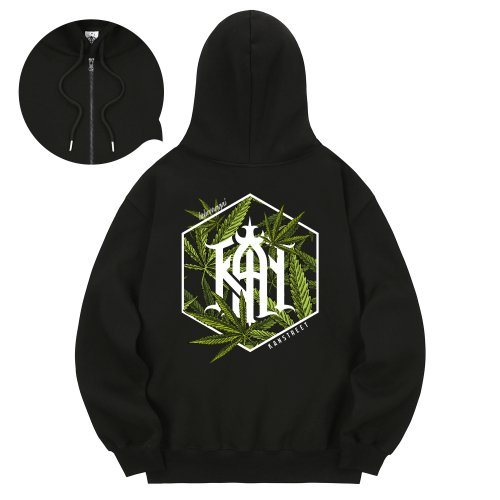 KAN6312 - KHZB0051 Marijuana Fleece Hoodie Zip-Up Black