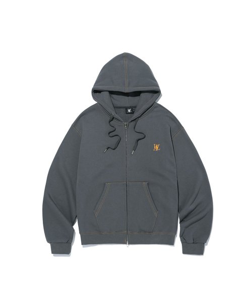 MUSINSA | WOOALONG Signature stitch hood zip-up - CHARCOAL