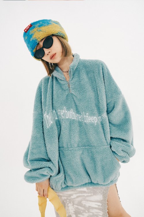 wavy fur half zipup (unisex) _ skyblue