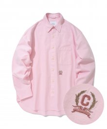 프레피 C로고 오버핏 옥스포드 셔츠 핑크