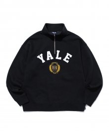 FELT EMBLEM LOGO HALF ZIP UP BLACK