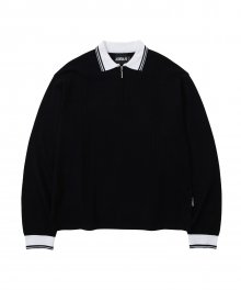 Cable Stitch Collar Zip Up [Black]