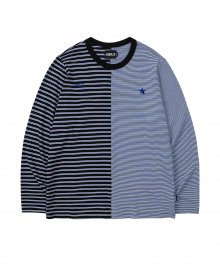 Stripe Twofold Long Sleeves T-Shirt [Blue]