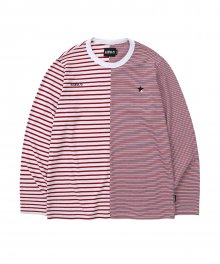 Stripe Twofold Long Sleeves T-Shirt [Red]