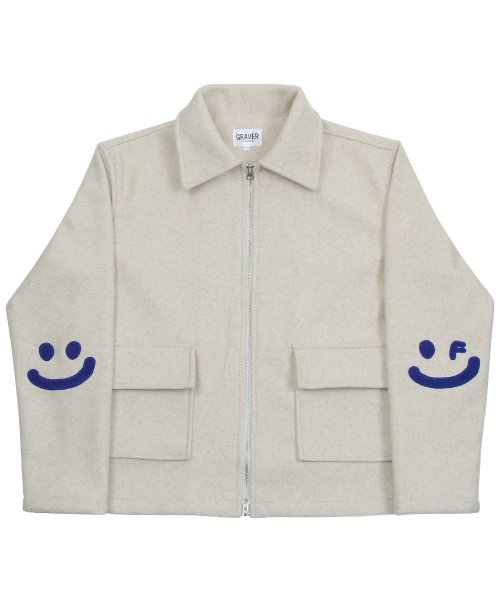 Куртка UNISEX с вышивкой смайлов на локтях_Ivory