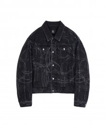 LINE CIRCLE DENIM JACKET BLACK