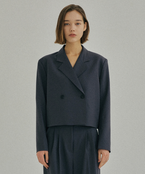 Signature Mood Crop Blazer (Blue Grey)
