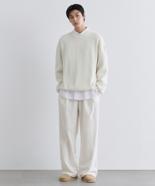 무신사 스탠다드() 원 턱 와이드 라운지 스웨트 팬츠 [크림] 상품 이미지