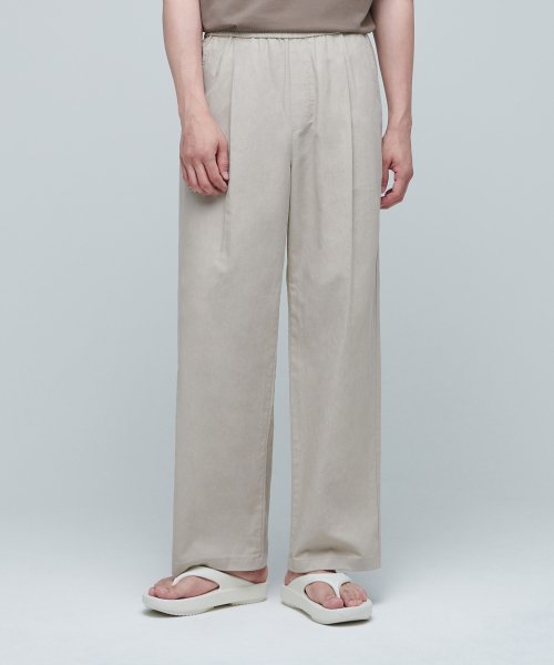 COTTON LINEN ONE TUCK WIDE PANTS [LIGHT BEIGE]