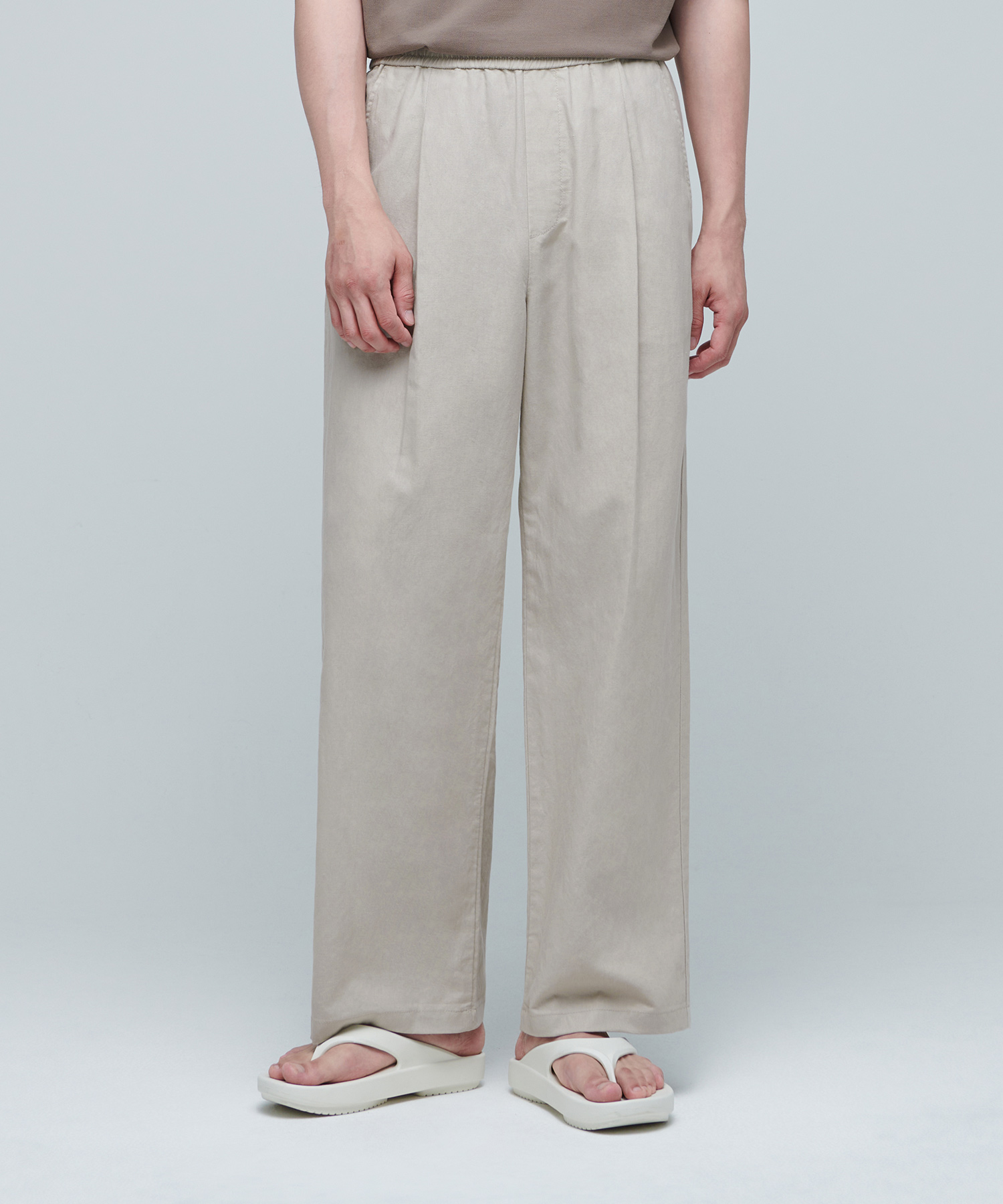 COTTON LINEN ONE TUCK WIDE PANTS [LIGHT BEIGE]