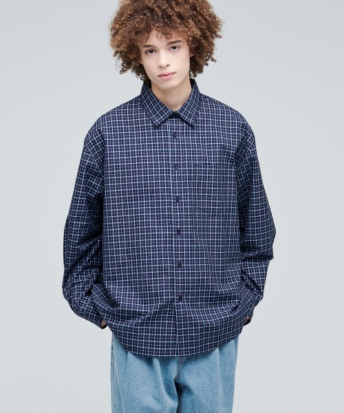 MUSINSA | MUSINSA STANDARD OVERSIZED PLAID CHECK SHIRT [NAVY]