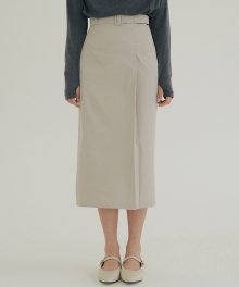 KACK ONE PINTUCK BELT SKIRT LIGHT GRAY