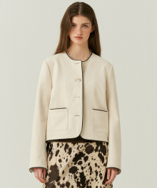 Suede Crop Classic Jacket in Ivory