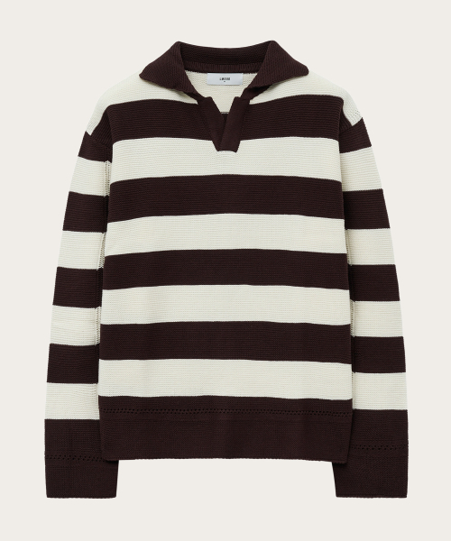 MUSINSA LMOOD Preppy Stripe Pullover Knit Burgundy