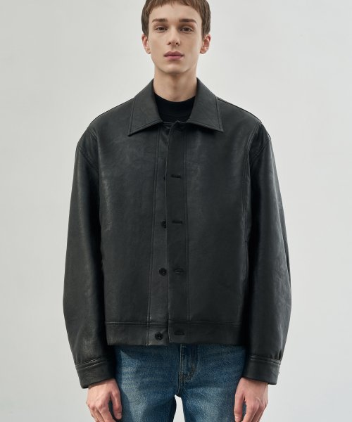 Кожаная куртка со сборками Line [SMOKE BLACK]