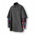 Wide Layered Oxford Check Shirt - Chacoal