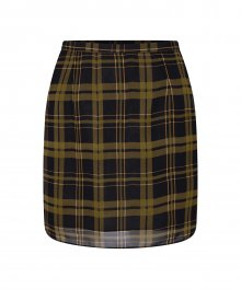 C SEE-THROUGH LAYERED CHECK SKIRT_GREEN