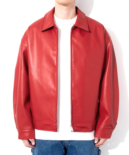 LB Synthetic Leather Single Jacket (Red)