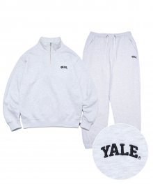 [ONEMILE WEAR] SMALL ARCH HALF ZIP UP+SWEAT PANTS LIGHT GRAY