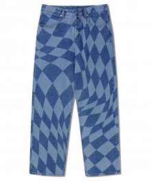 D.T CHECKERBOARD DENIM PANTS - WASHED BLUE