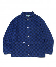 CHECKER BOARD DENIM JACKET BLUE