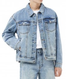 SOLID WASHING DENIM TRUCKER M/BLUE