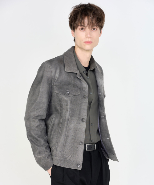 GRAY CRACK TRUCKER JACKET