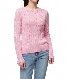 W 케이블니트 코튼 스웨터 - 핑크