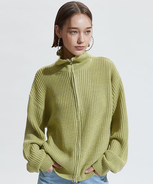 노이아고(noiago) NOI573 하이넥 니트 집업 (라임)