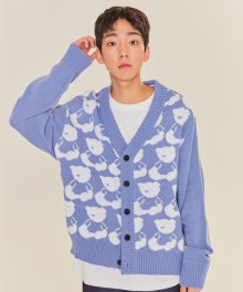 AQO BEAR PATTERN CARDIGAN SKY