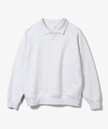 V-Neck Stand Collar Sweat Shirts [White Grey]