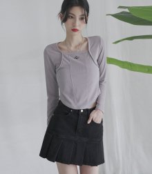 Square neck Line crop long sleeve GREY