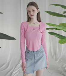 Square neck Line crop long sleeve PINK