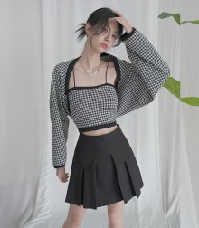 Checker roll top cardigan set BLACK