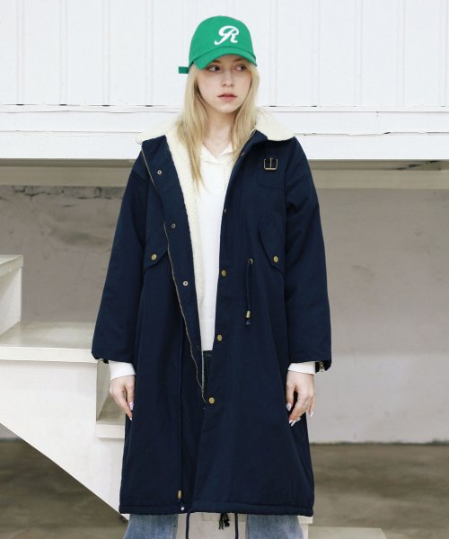 Over-fit fleece string long field coat