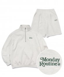 (MONDAYROUTINE) INNERPEACE HALF ZIP UP+SWEAT SHORTS  OATMEAL