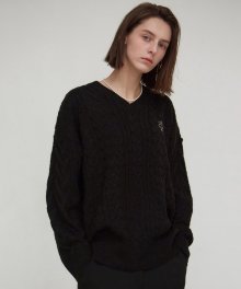 OVERSIZED V NECK KNIT_BLACK