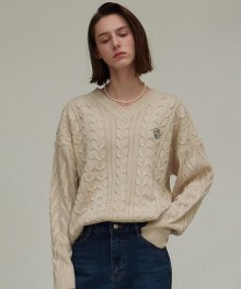 OVERSIZED V NECK KNIT_BEIGE