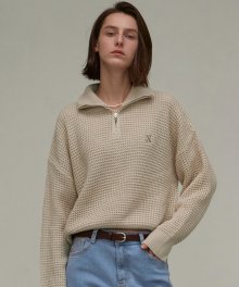 WAFFLE HIGH ZIP UP KNIT_BEIGE