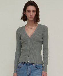 RIBBED V CARDIGAN_GRAY